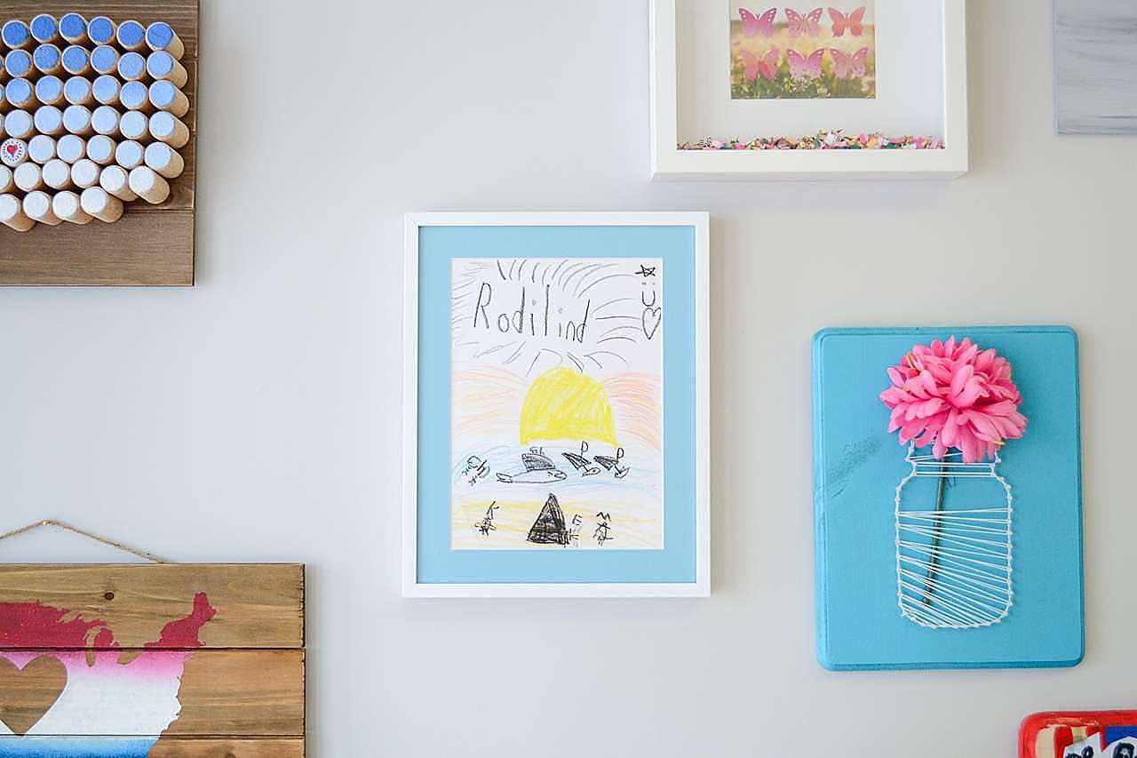 white picture frame blue mat