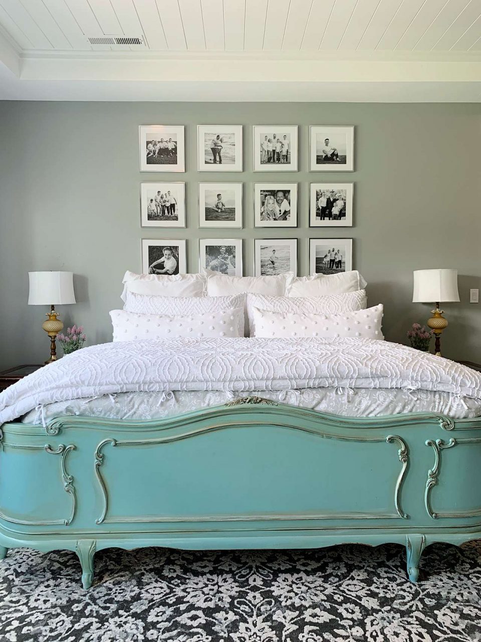 silver picture frame bedroom gallery wall