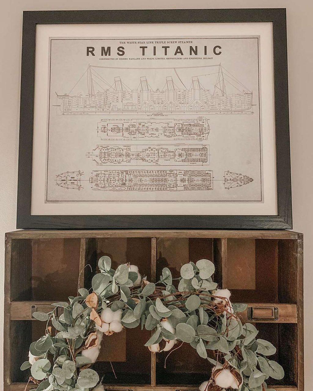 framed architectural drawing of RMS Titanic