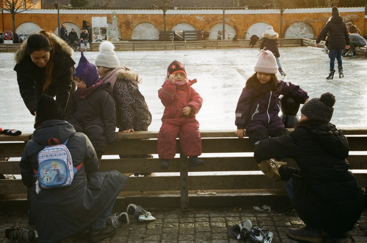Family gathering for winter activities.
