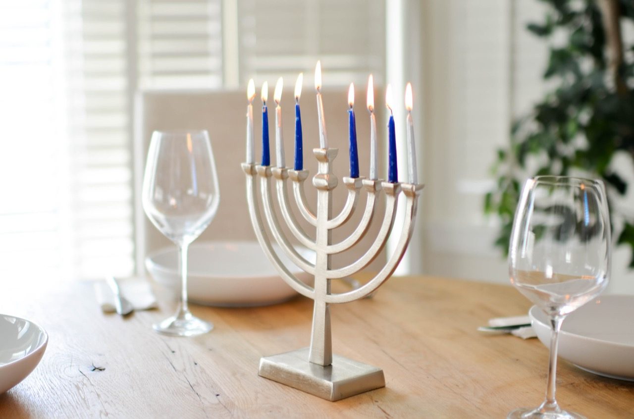 A lit Menorah.