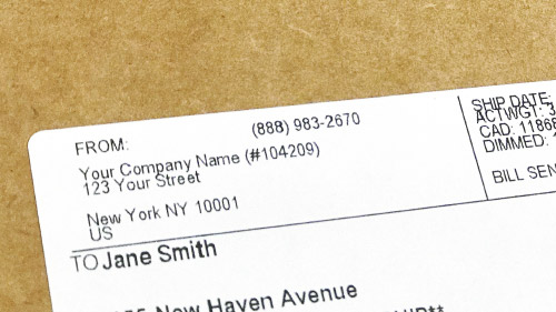 Shipping label with your company name