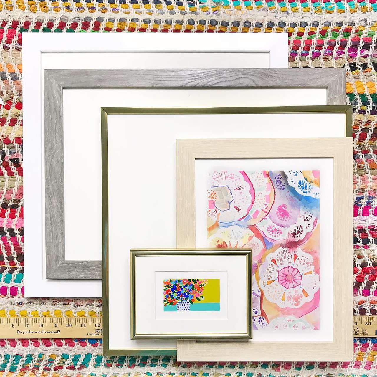 Custom picture frames on boho style decor