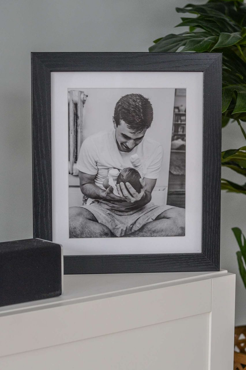Father's Day Gift Idea - Father Holding Newborn Child - Black Picture Frame