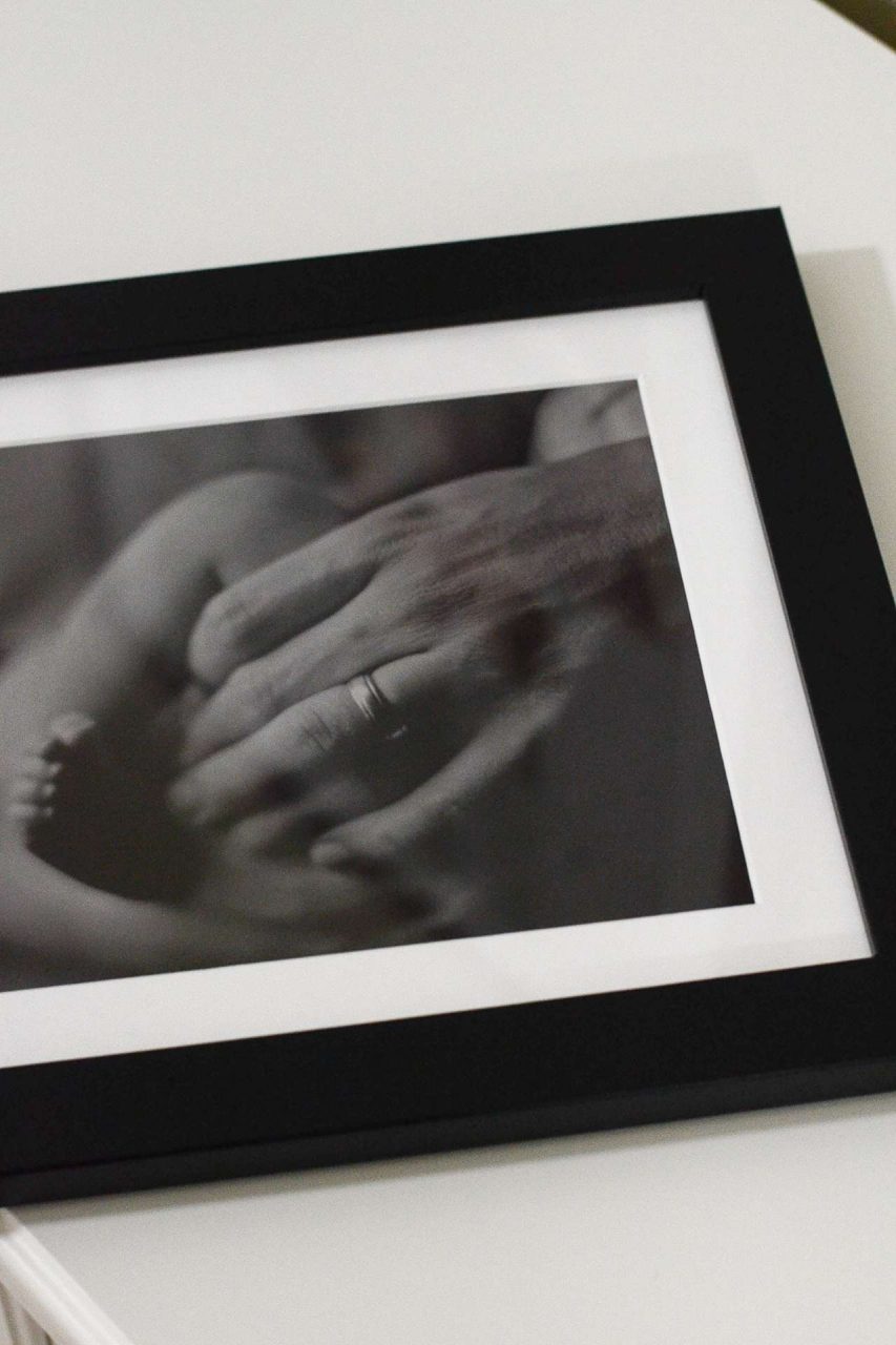 Father's Day Gift Idea - Father and child hands - black frame with white matting