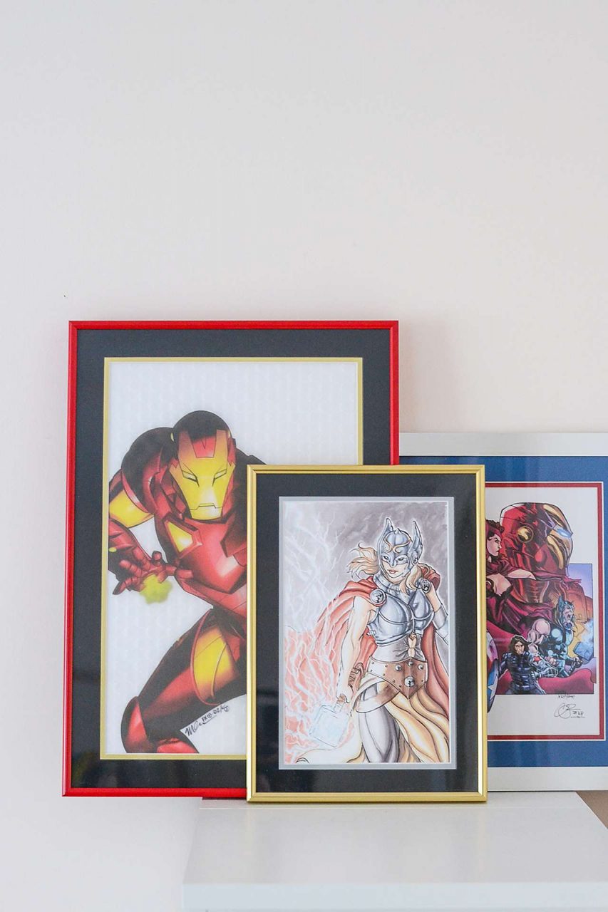 Father's Day Gift Idea - Comic Art - Red, Gold, and White Frames