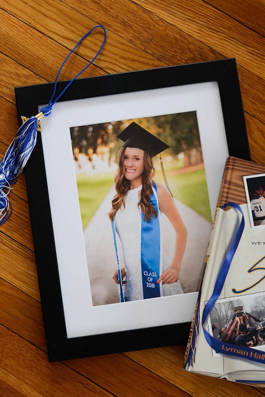 Graduation framed photo gift with yearbook and tassel
