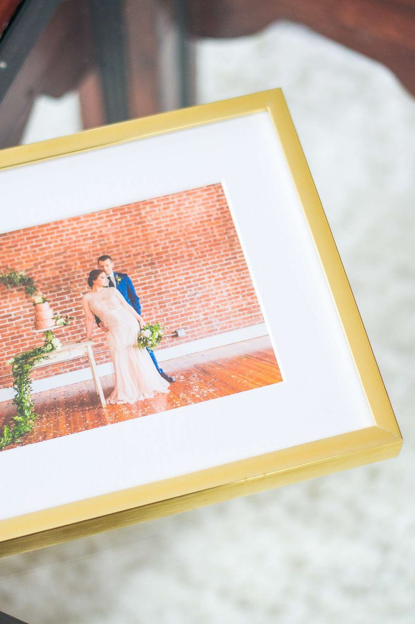 framed wedding portrait gold frame