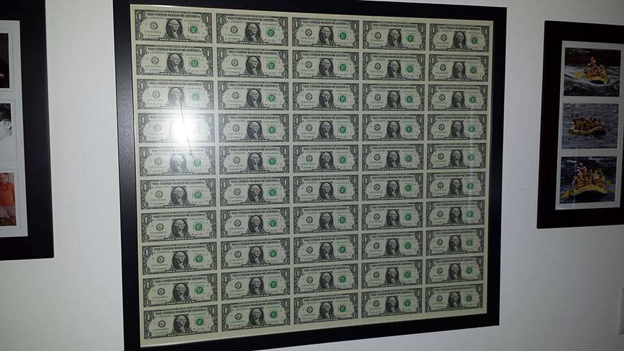 framed currency dollar bills