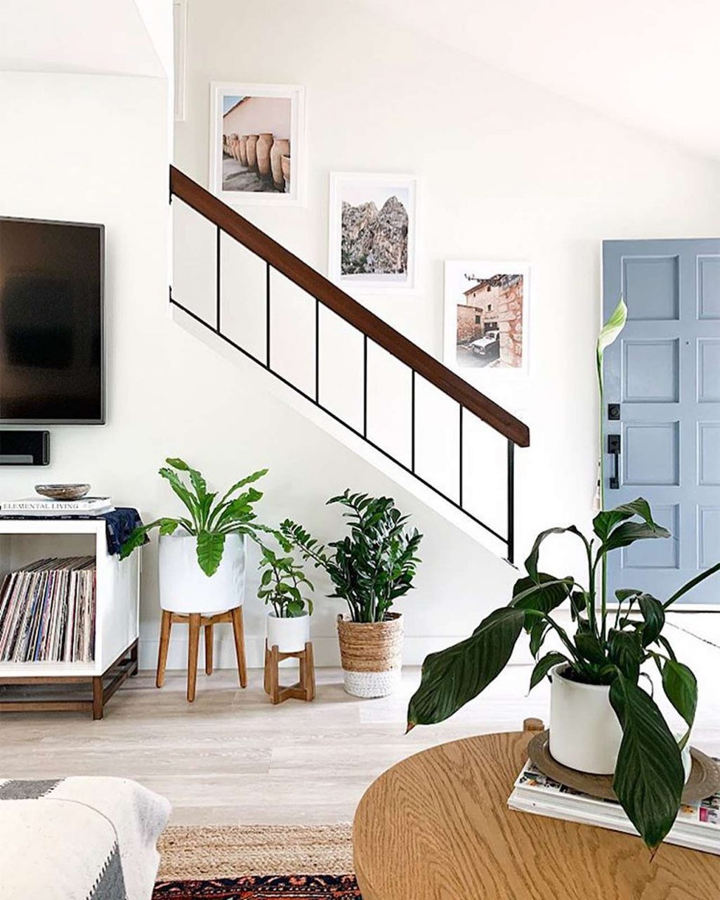 Triple picture frames on stairs