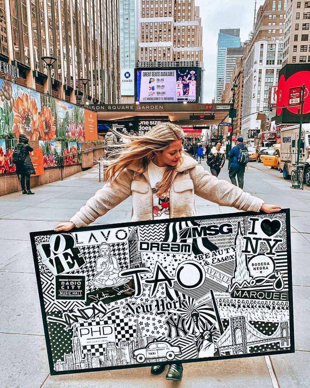 Black and white NYC art in large black picture frame in New York City