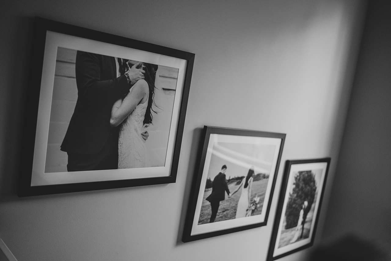 black and white framed wedding photos