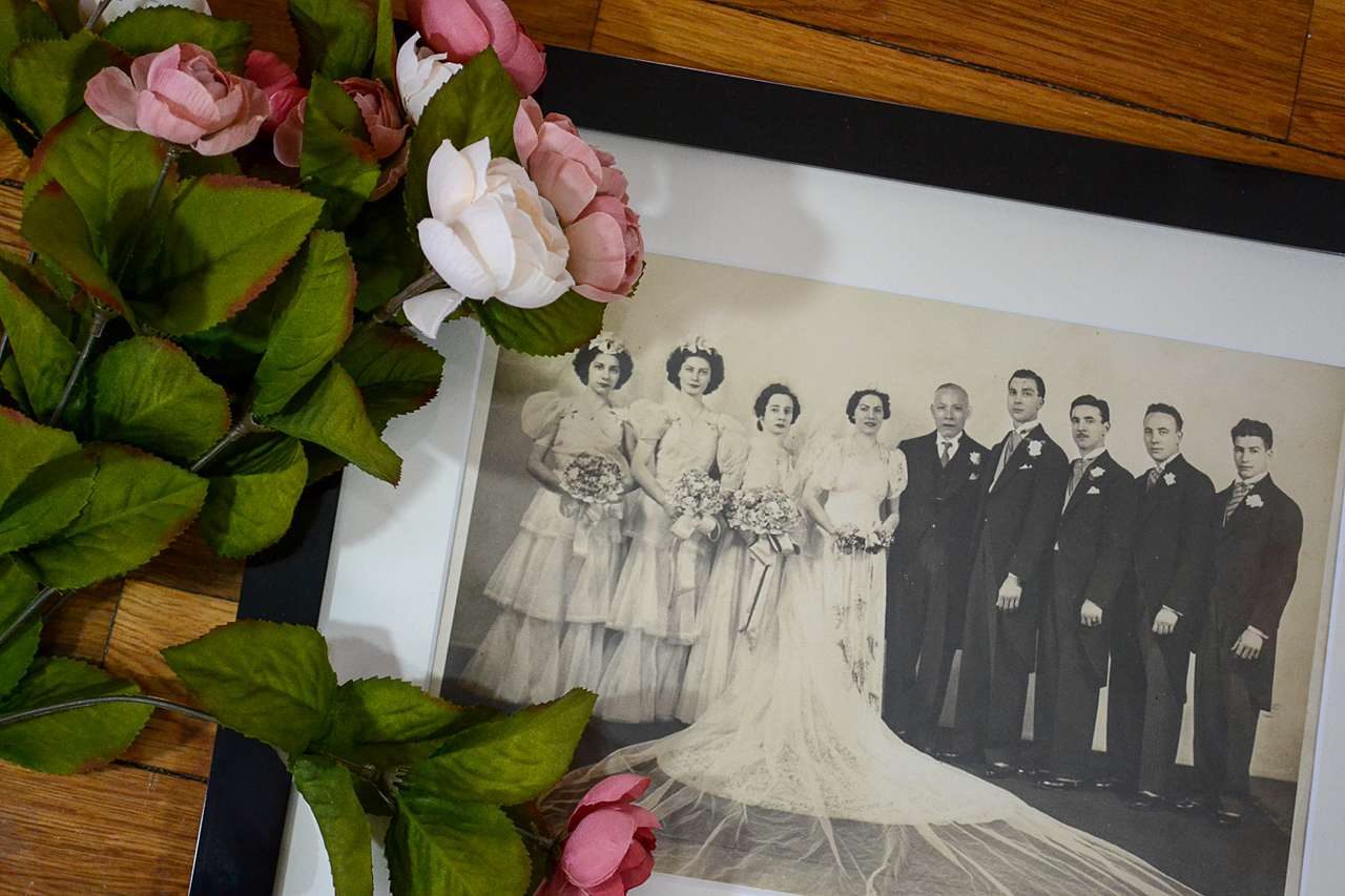 framed vintage wedding photo 