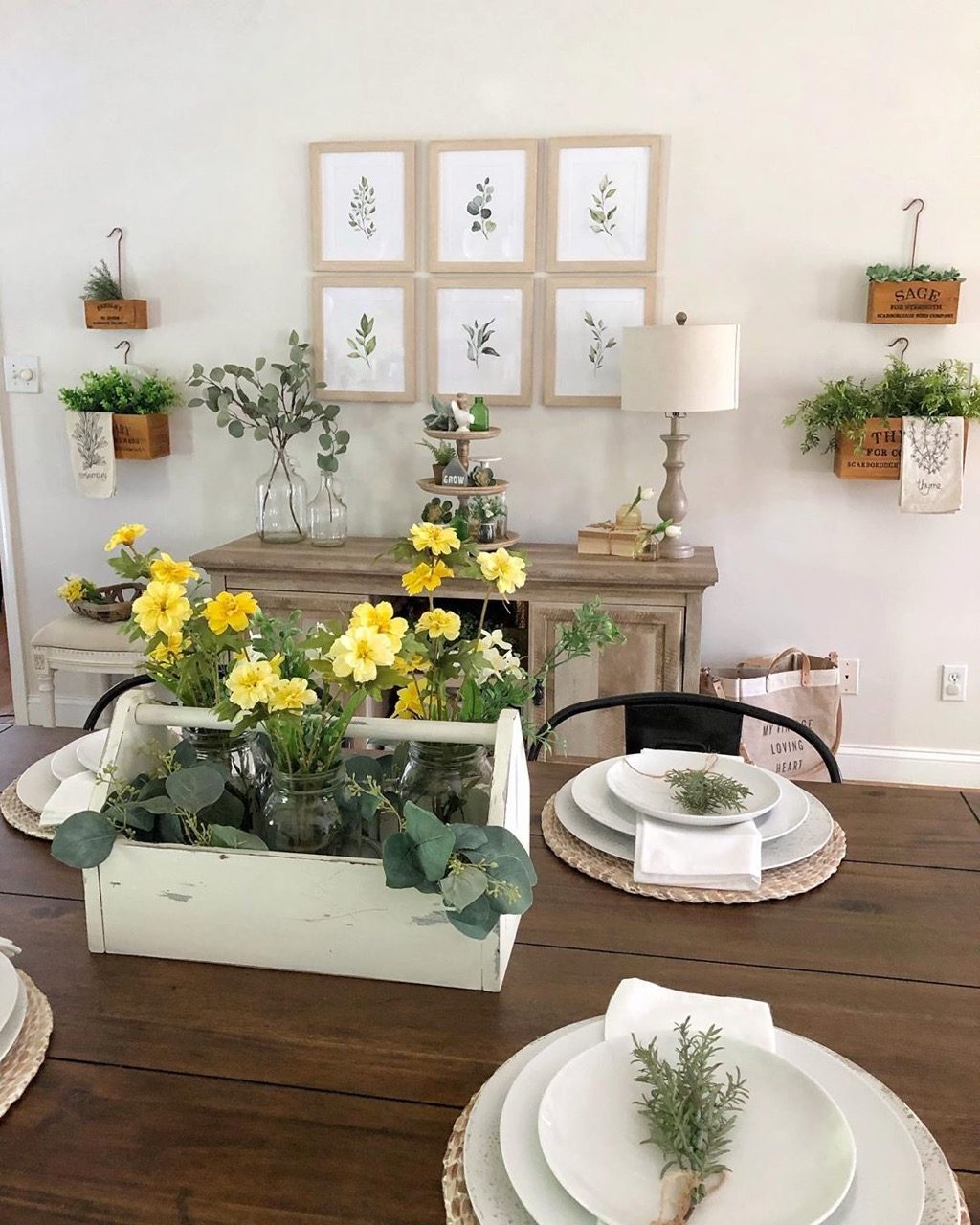 dining room area with gallery wall