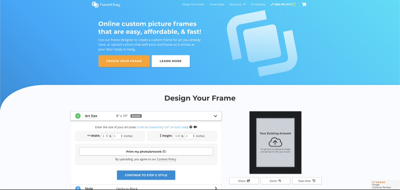 Frame It Easy home page 