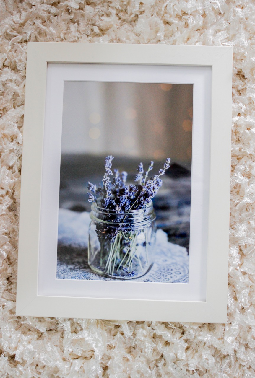Lavender in mason jar framed in white