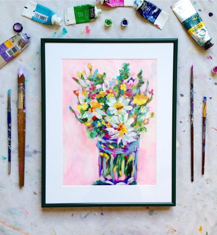 Art frames with painted flowers