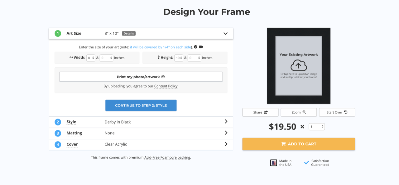 design your frame page on Frame It Easy