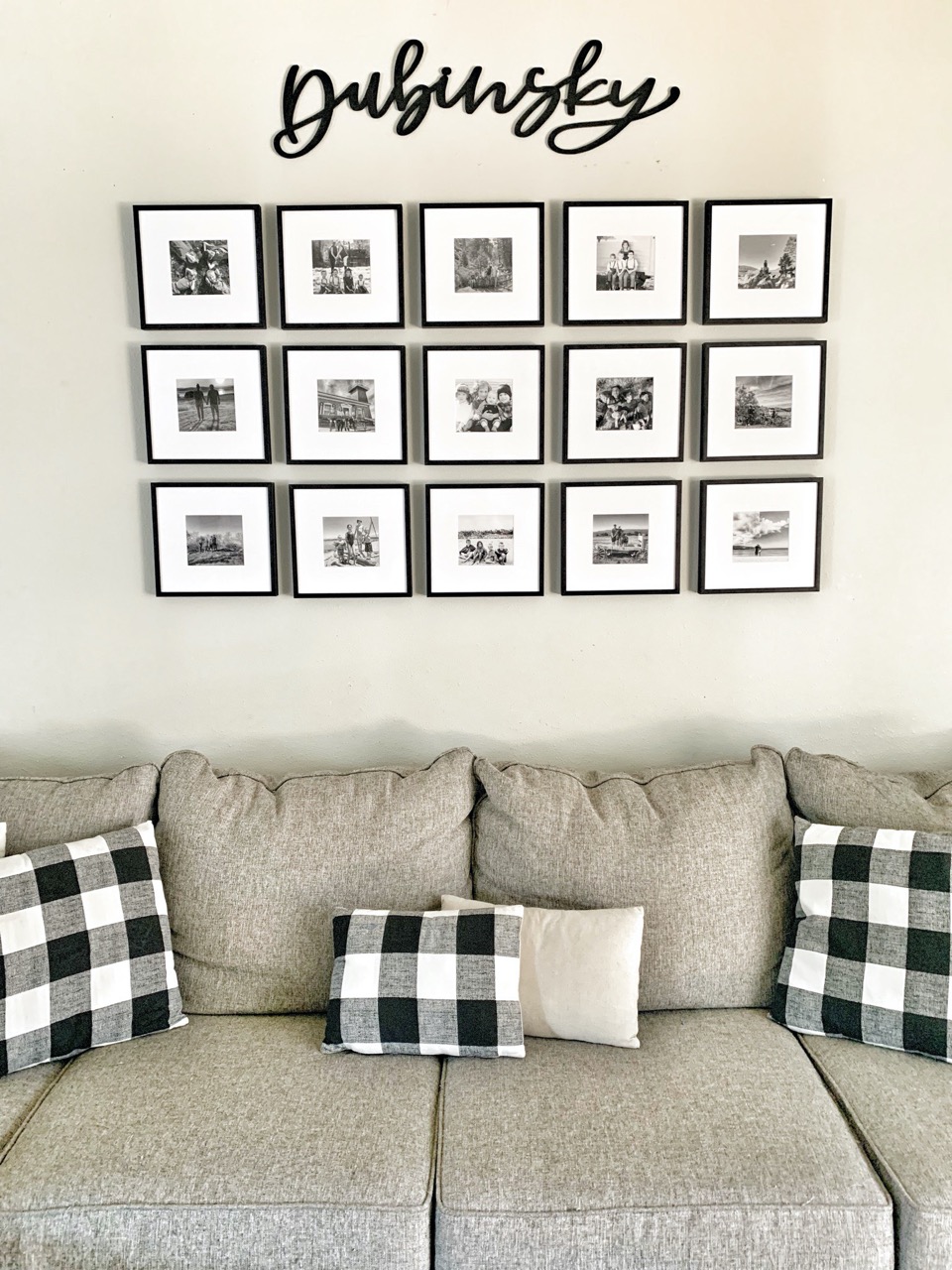 large gallery wall for small black and white photos 