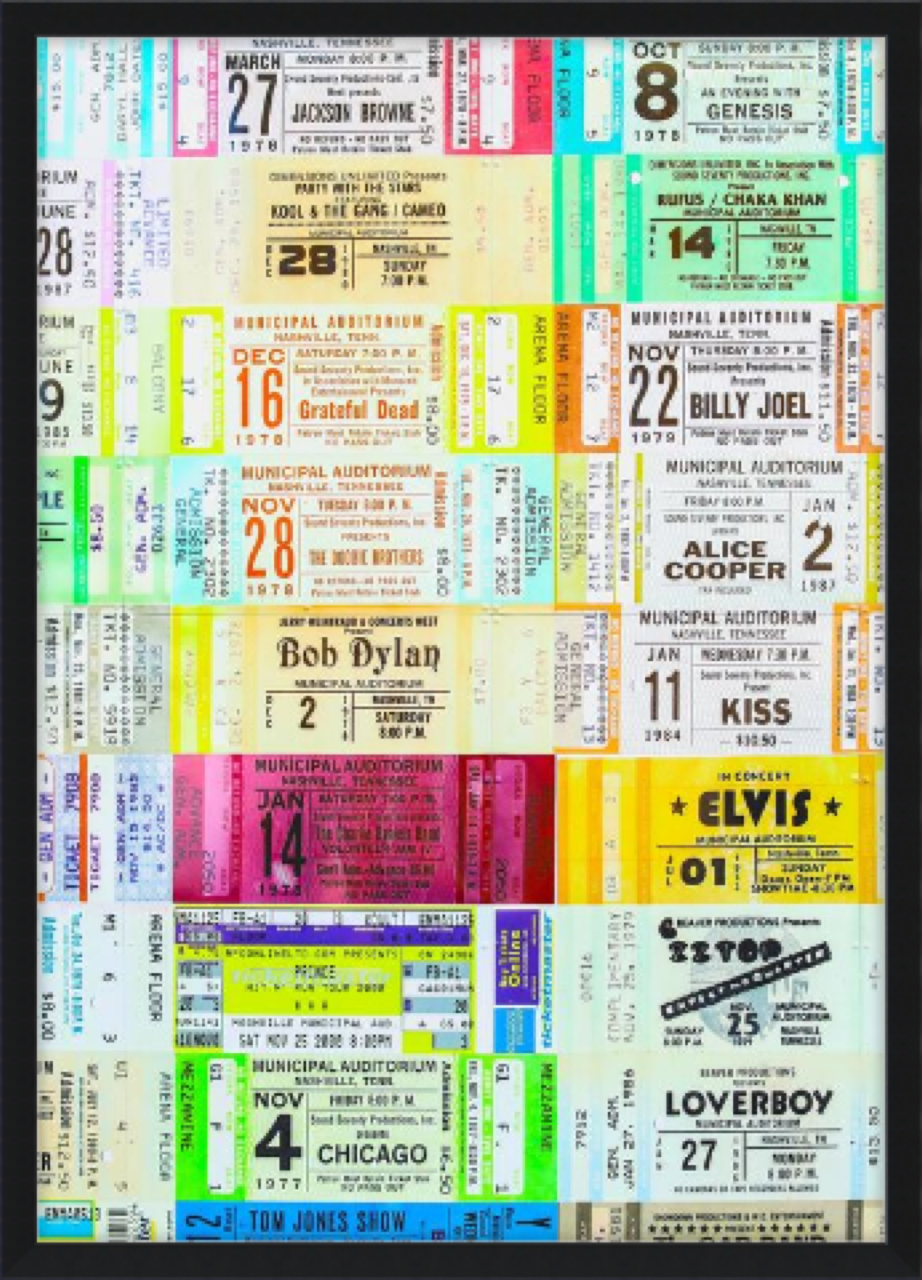 Framed concert ticket collage