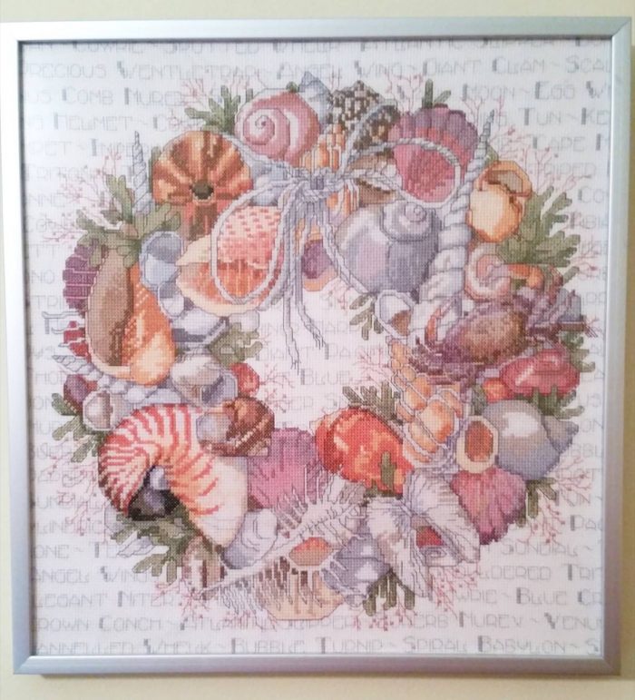 Framing Your Cross-Stitch & Embroidery Art :framed shell and sealife wreath cross-stitch 