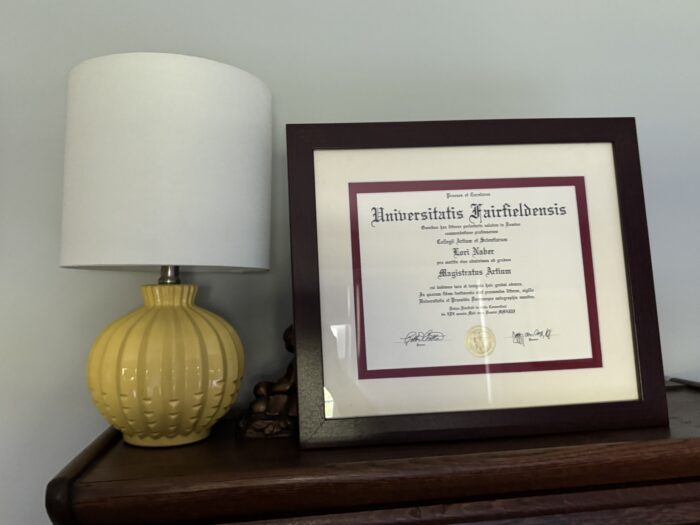 framed diploma with matting in the school colors 