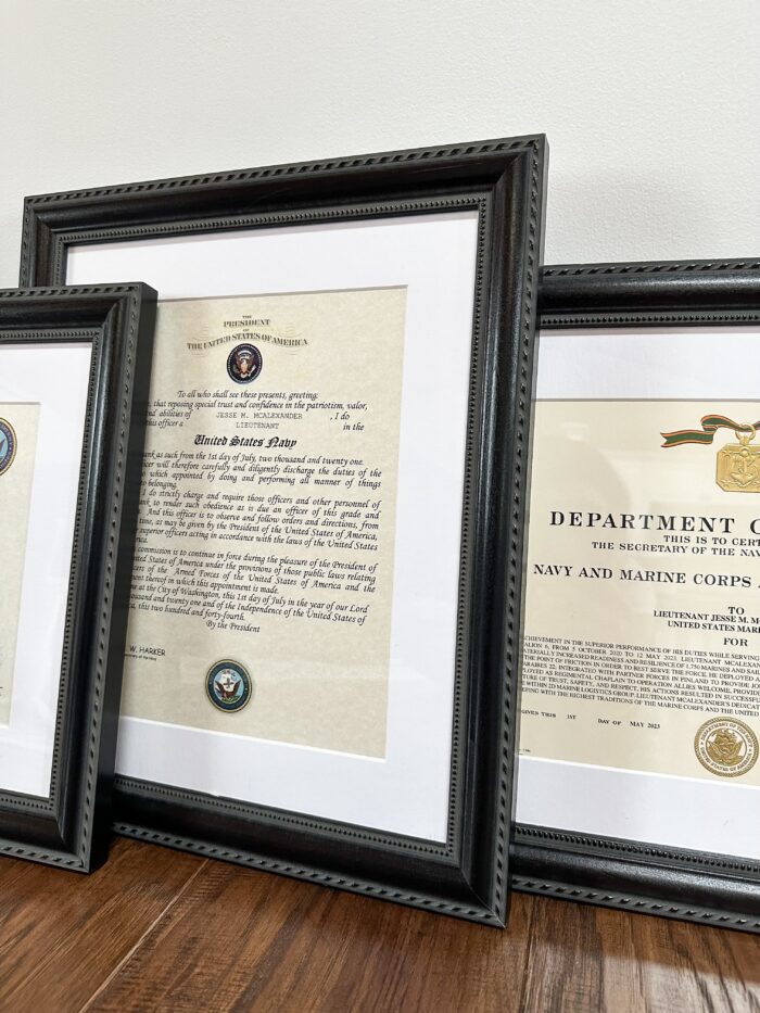 framed military certificates 