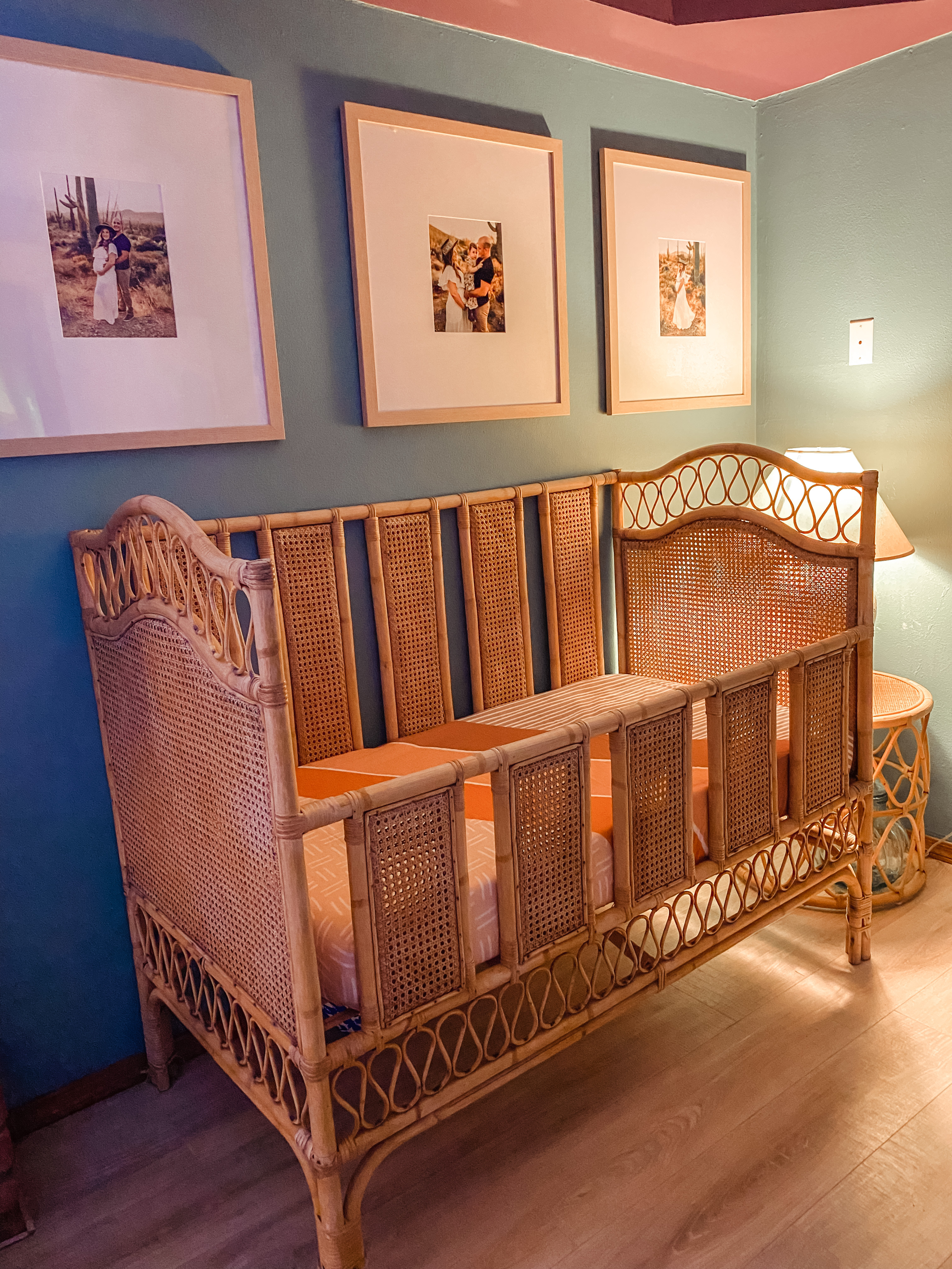 Tips For Decorating Your Nursery: a warm colored crib and nursery
