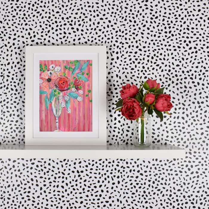 Picture Frame Ideas: A shelf display with roses and framed art