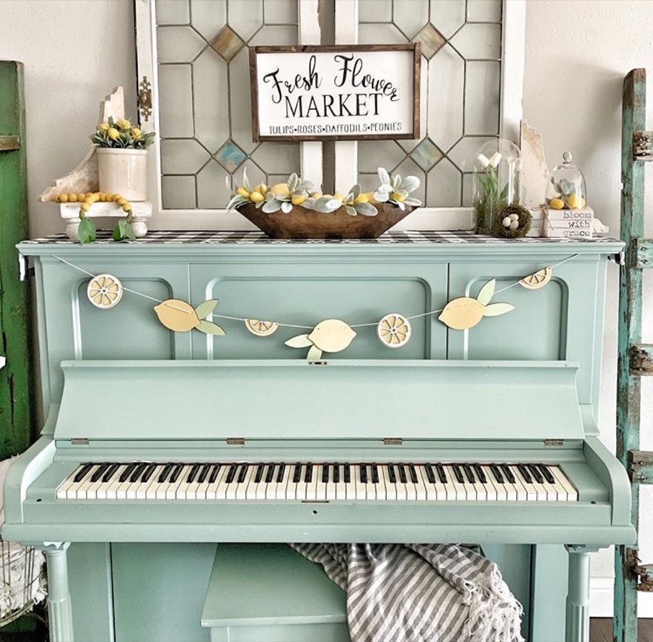 Teal piano decor 