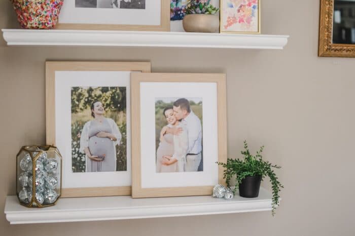 Maternity photos on shelf