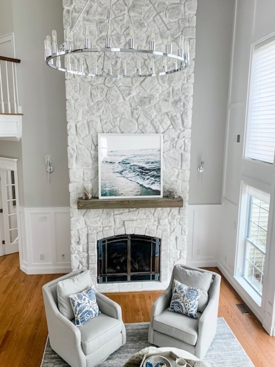 large frame above fireplace 