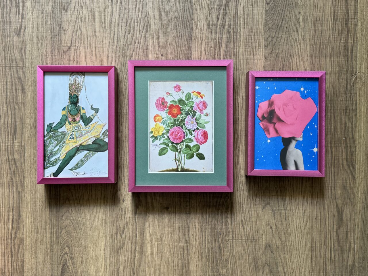 wall art in hot pink frames