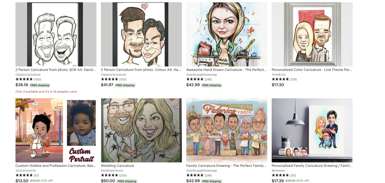 Etsy caricature drawings