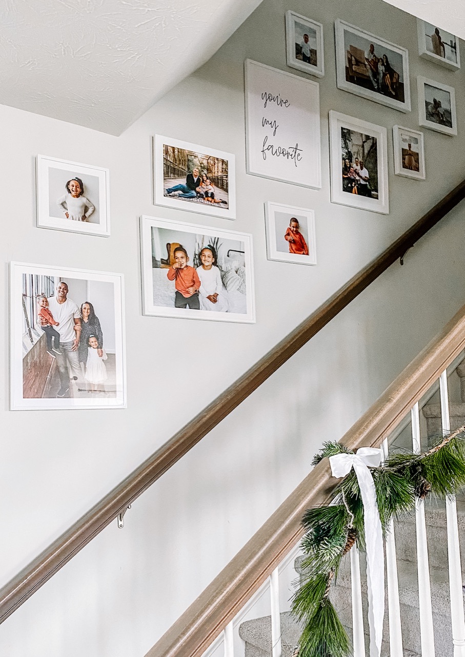 family photos on stairway 