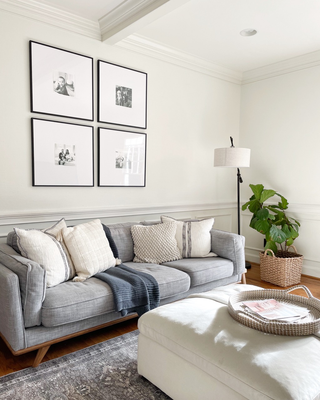 living room decor with large matboard frames