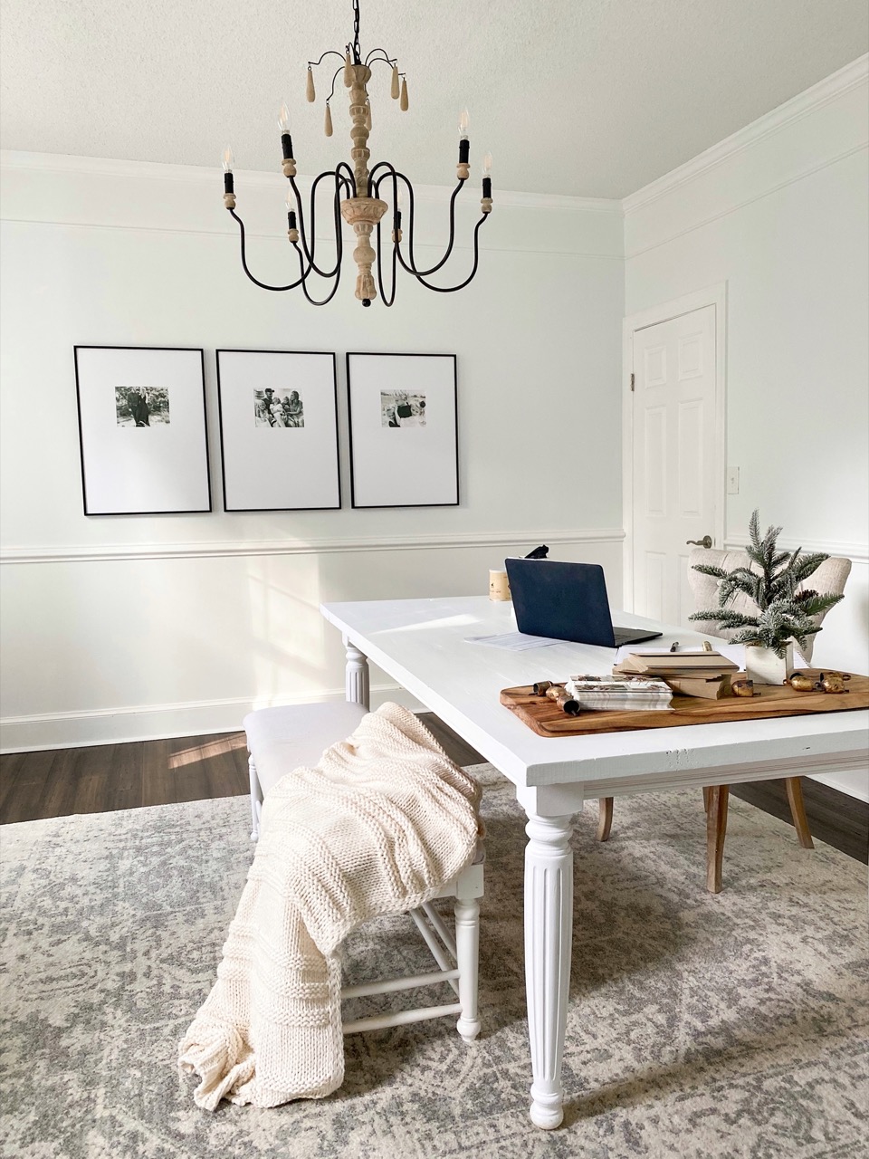 a triple frame display in a home office