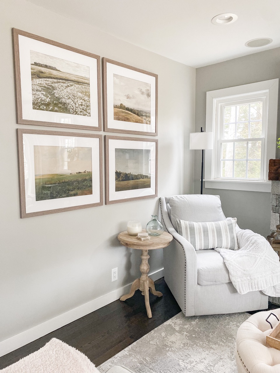 cozy corner with large picture frames 