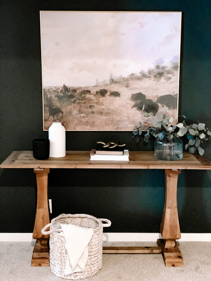 Yoga Room Decor - woven baskets can be used to keep blankets, bolster pillows, and other items out of view.