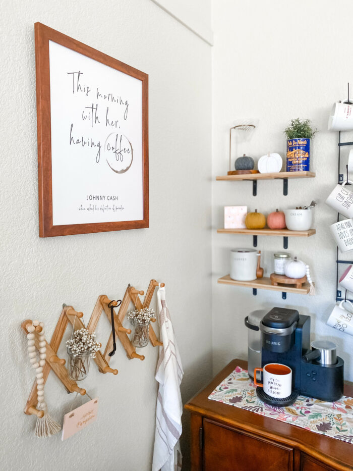 Cafe and Coffee Bar Decor - Use shelving to show off your Coffee and Tea mugs!