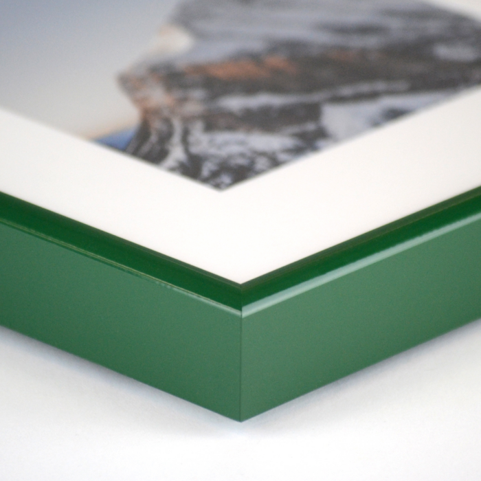 Close up image of our Hanover frame in green.