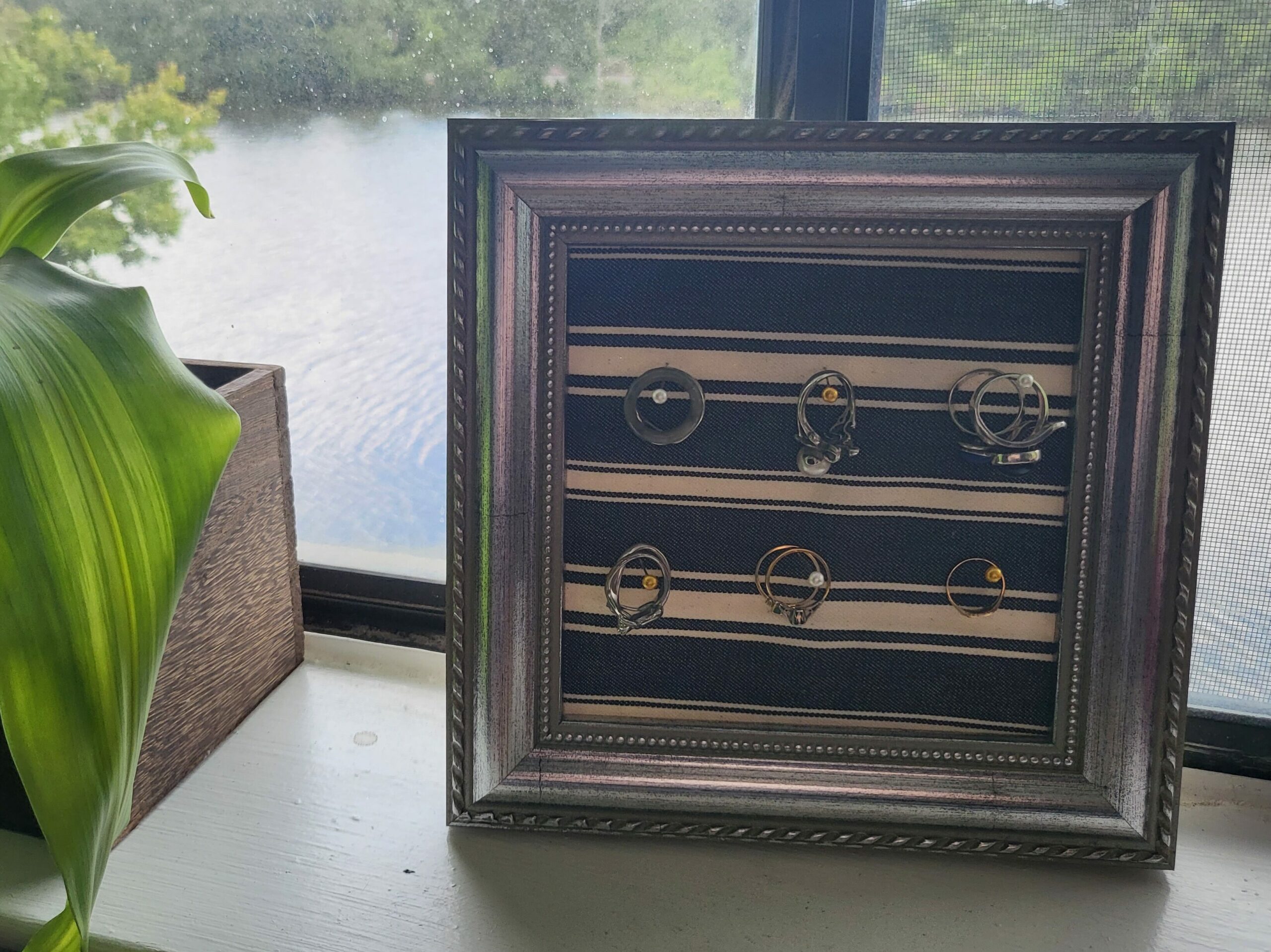 Picture Frame Jewelry Display: A Smaller Frame is perfect for Rings, Earrings, and Brooches - Customizable by positioning and repositioning the holding pins as you see fit. 