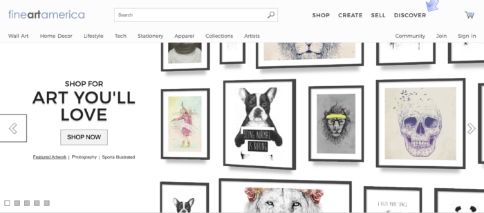Art As A Side Gig: 7 Best Sites To Sell Your Art Online: FineArtAmerica's website.