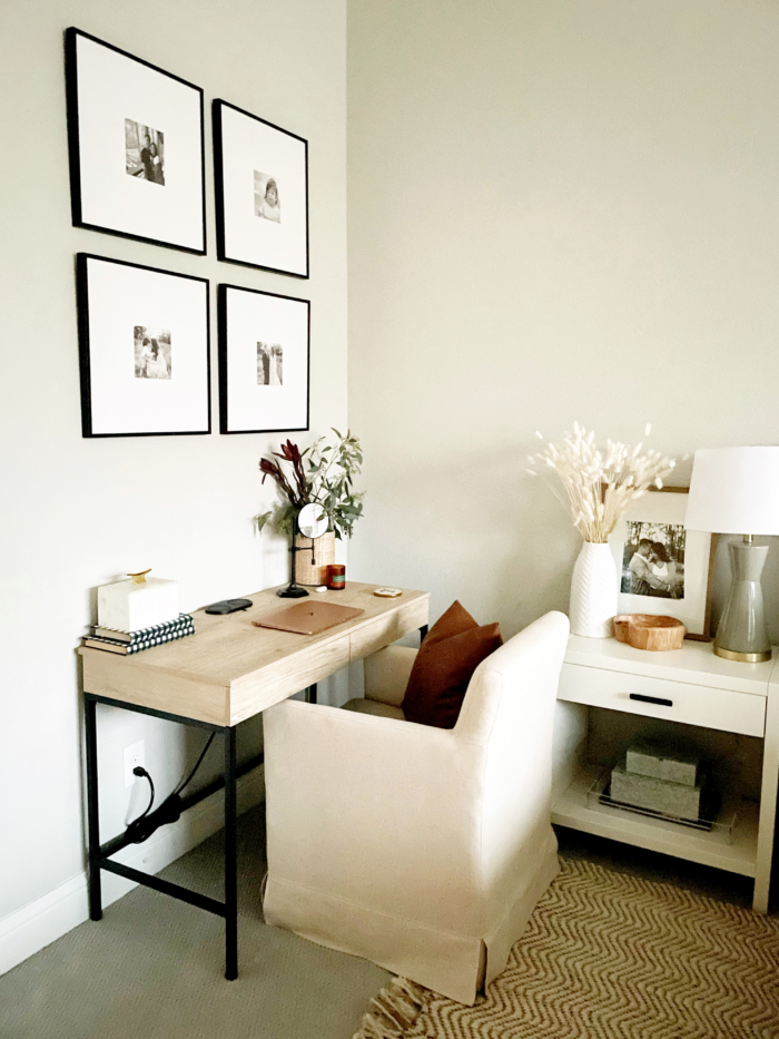 Modern Farmhouse Decor - Framed art prints above a desk.