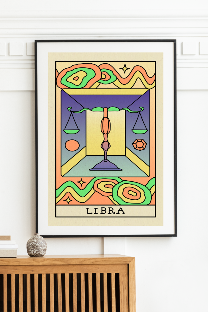 Framed zodiac art print.