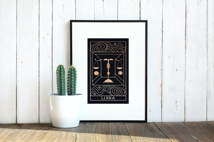 Framed astrology art print.