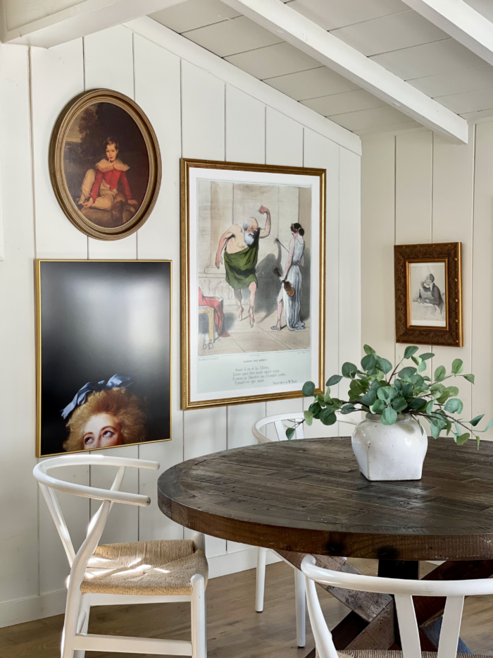Fine art framing in a small dining room