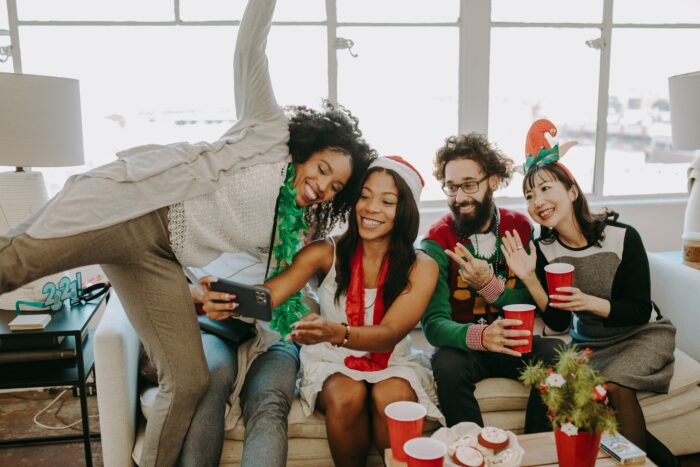 Corporate Holiday Gifts: Taking a holiday-themed photo