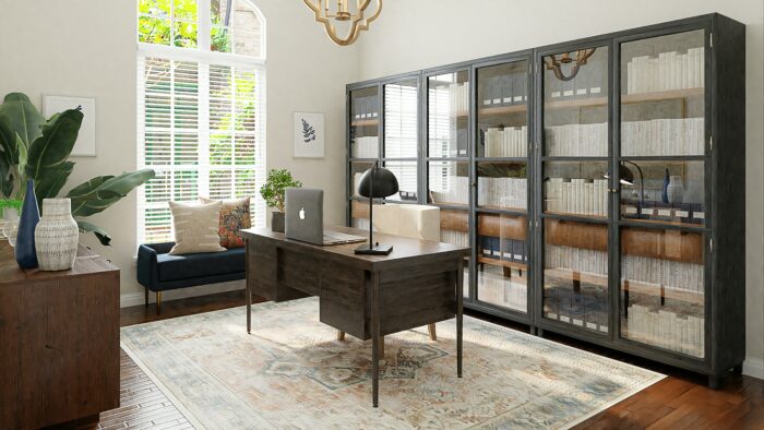 Traditional decor office with bookcases and a desk.