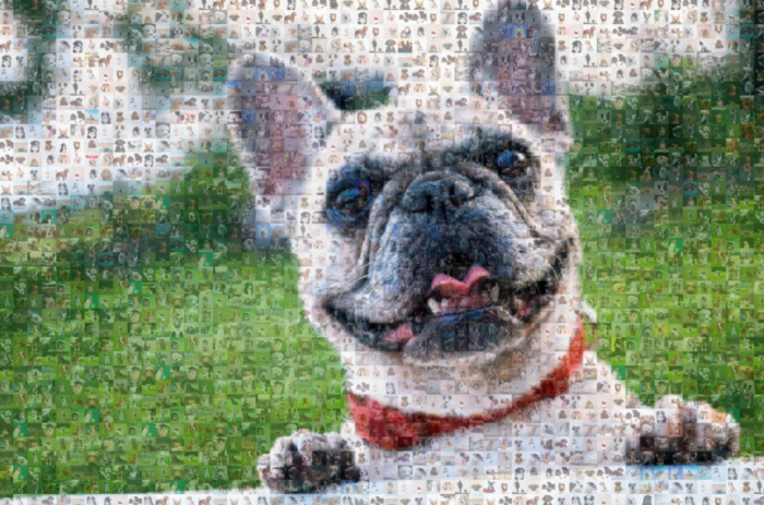 Mosaic picture of a white dog.